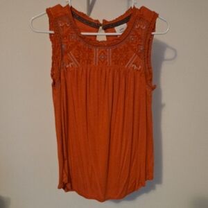 Knox Rose Sleeveless Orange Embroidered Orange Blouse